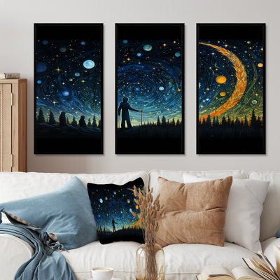 «Yellow and Blue Night Skies Planets», art mural de la planète espace