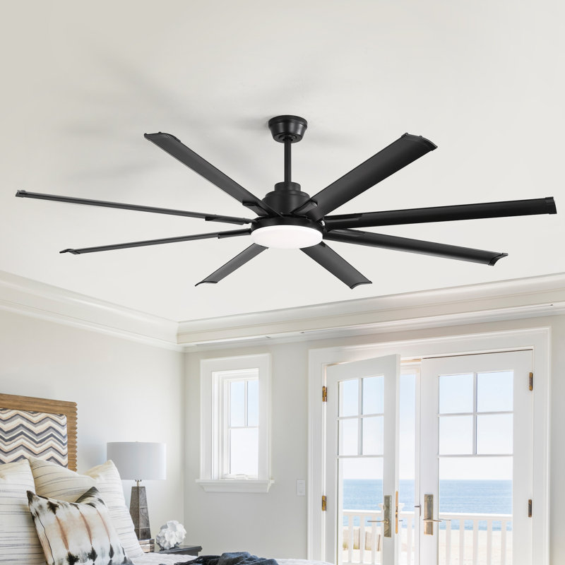 Grand ventilateur de plafond moderne classique à 8 pales en aluminium Brixham avec éclairage, contrôle et fonction de l'application