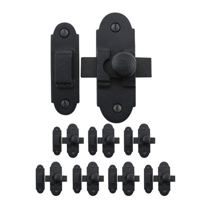 Black Iron Slide Style Cabinet Latch, 3-1/4" x 1-1/4", Rust-Resistant Wrought Iron