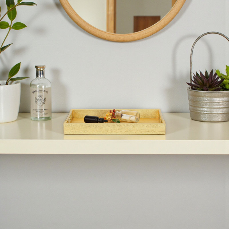 Baidy Hand-Finished Faux Shagreen Rectangular Serving Tray, Gold Snakeskin