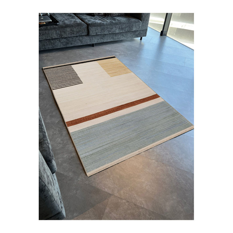 Tapis décoratif multicolore à motif de coin décoratif moderne lavable à la machine, Rectangle 2 pi 6 po x 4 pi 11 po