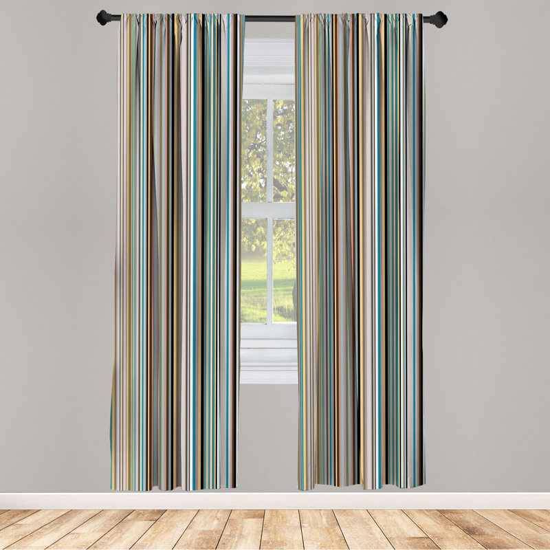 Brown and Gray Striped Microfiber Semi-Sheer Curtain Panels, 28" x 63" Set of 2