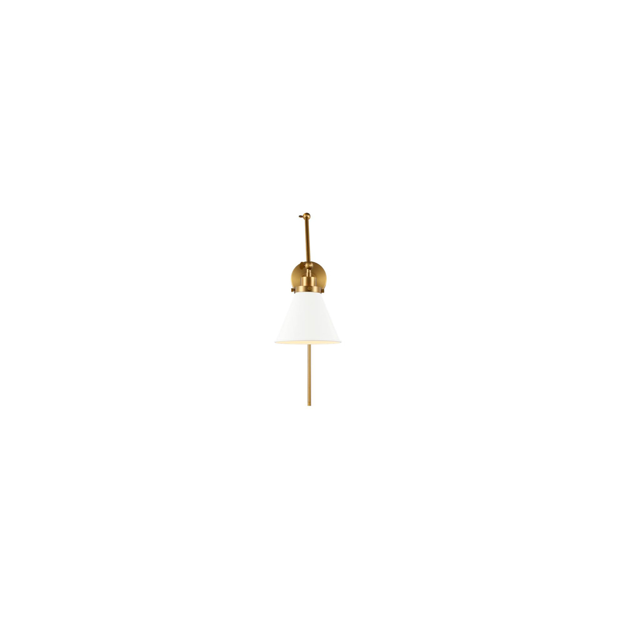 Single Light Steel Dimmable Swing Arm Sconce, White, Gold