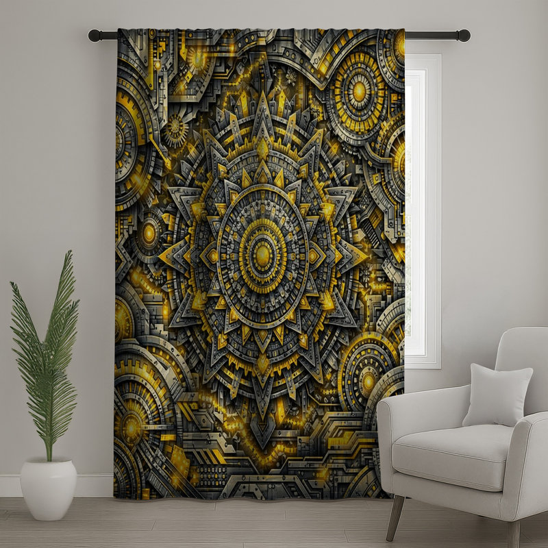Rideaux de fenêtre mandala complexes métalliques, voilages et voilages de mandala complexes - 1 panneau, 50" x 80" - 1 Panel