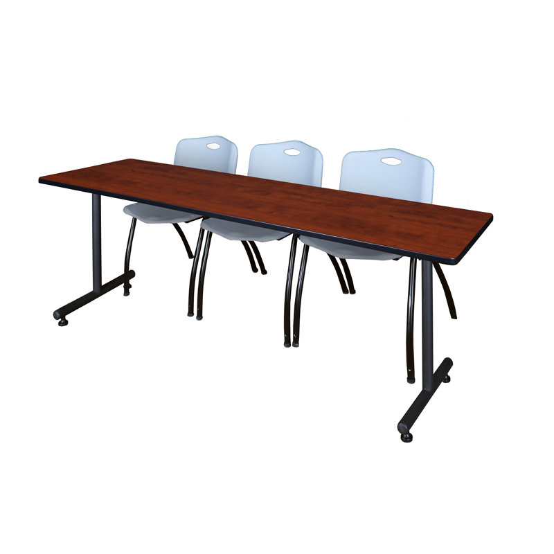 Table de formation en T Nick Nick, chaises empilables 2 M, Gris, Cerisier
