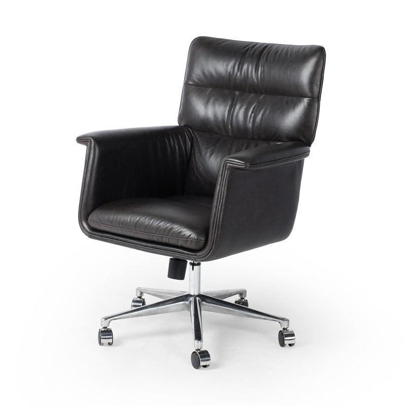 Humphrey Leather Swivel Office Chair, Sonoma Black Genuine Leather