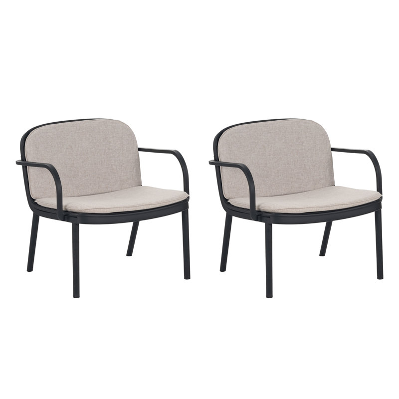 Fauteuil club d'extérieur en polypropylène Luna, structure noire avec coussin beige, ensemble de 2