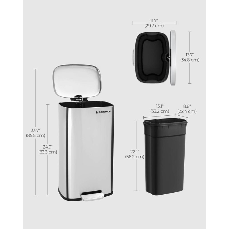 Stainless Steel Step On Kitchen Trash Can - 30L, Silver