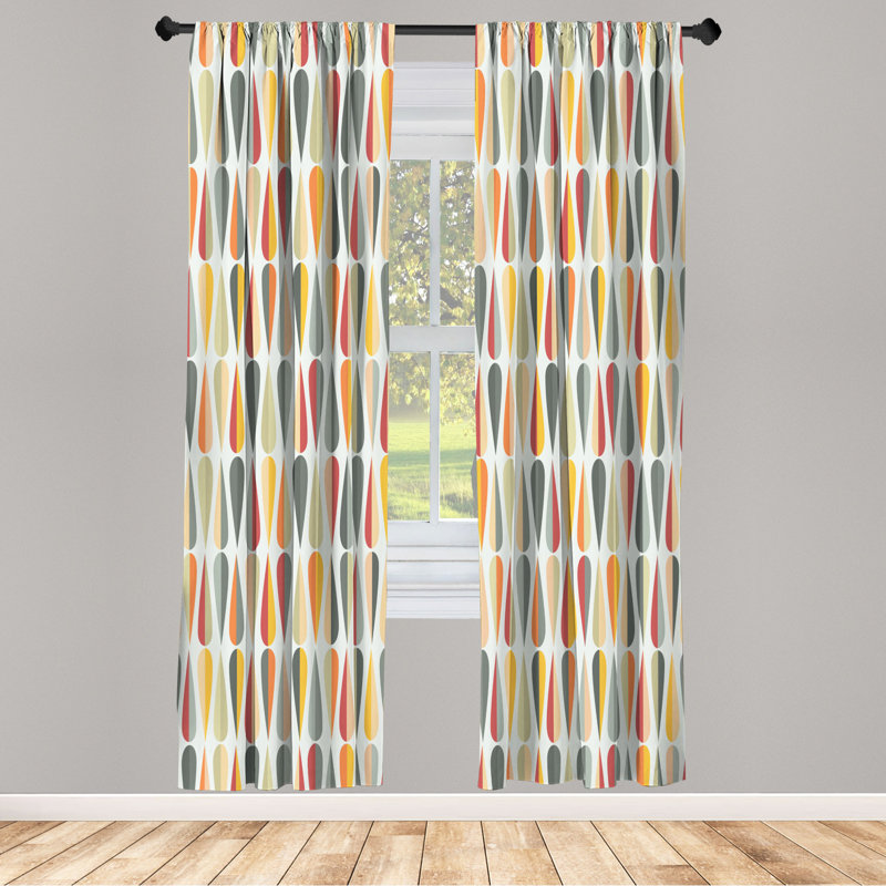 Microfiber Floral Semi-Sheer Rod Pocket Curtain Panels, 28" W x 63" L, Orange/Gray
