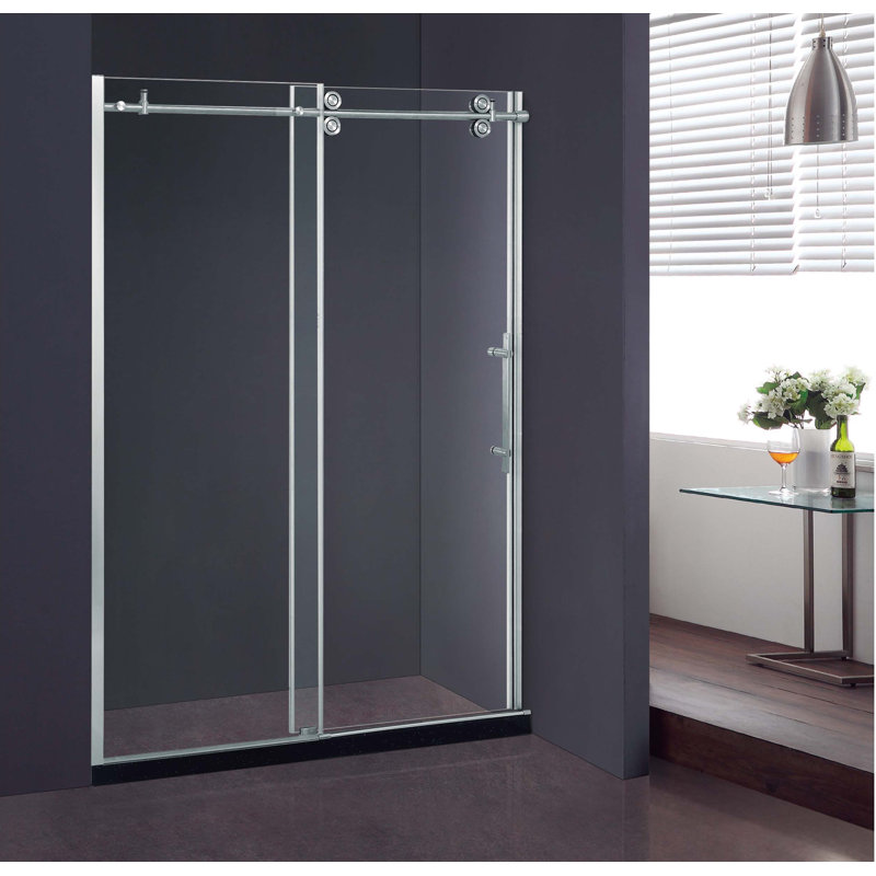 76'' H Single Added Frameless Shower Door with Clear Glass