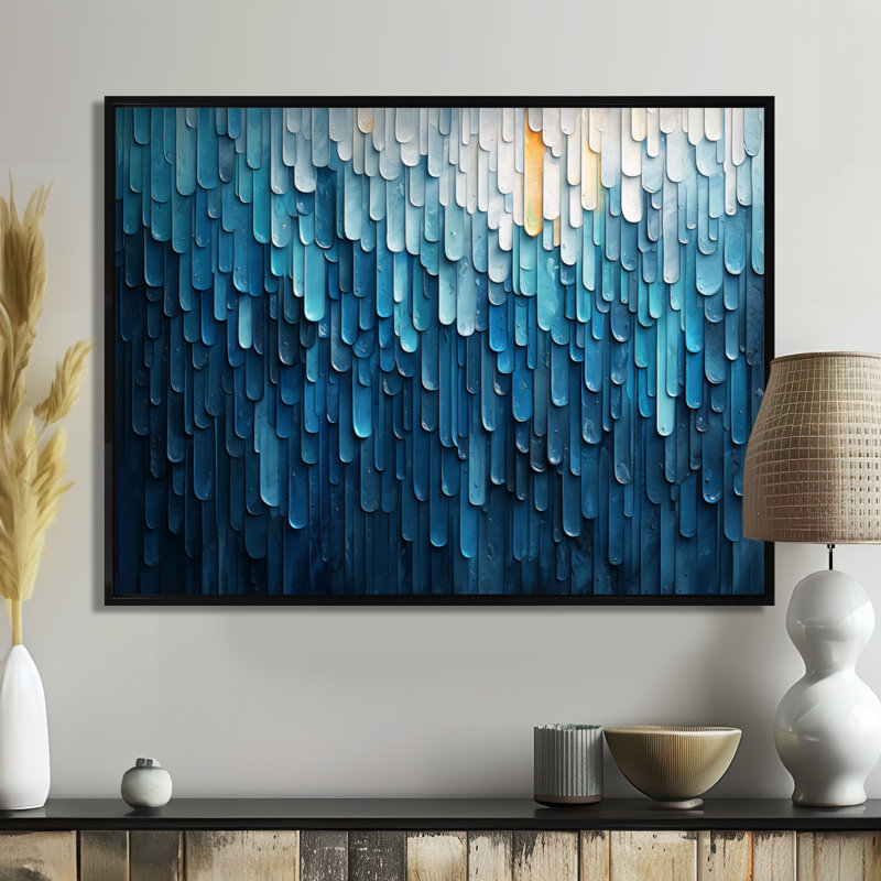 «Eastwood Drip Paint of Blue Cubic Matrix II», H 16 po x l 32 po, Cadre flottant, Noir