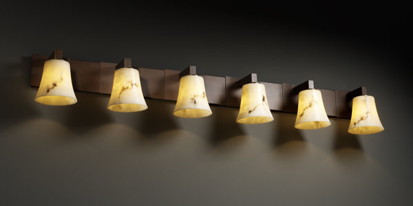 Éclairage modulaire pour meuble-lavabo 6 lumières LumenAria, Carré avec rebord plat, Bronze foncé