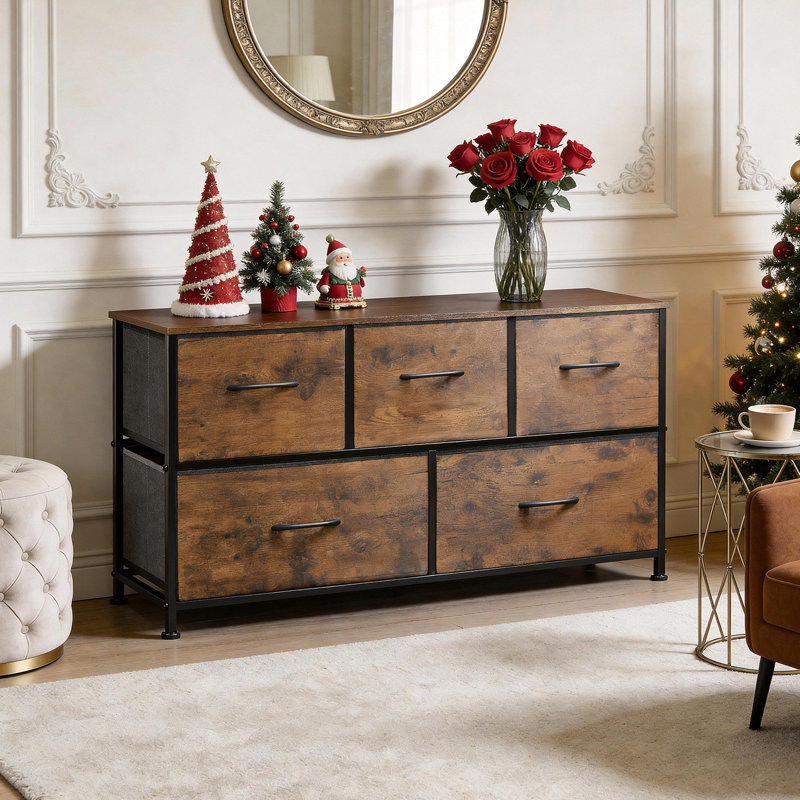 5-Drawer Fabric Dresser with Metal Frame, 39.4" Wide Storage Organizer Unit for Bedroom or Closet, Brown