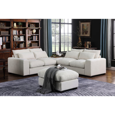 Canapé modulaire avec 2 repose-pieds - mélange de lin, salon doux et luxueux