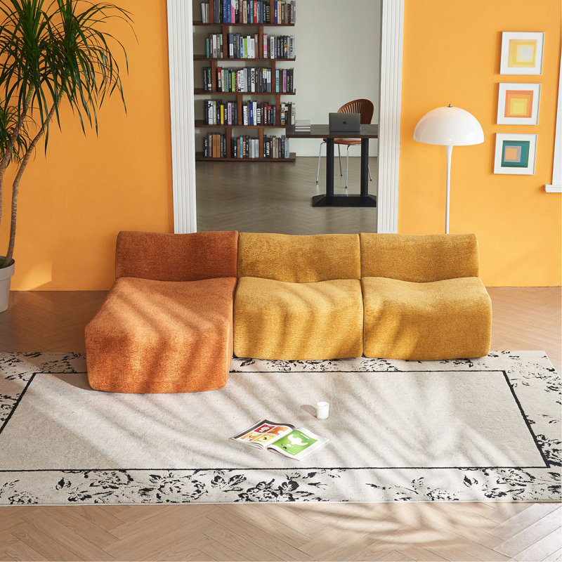 Canapé modulaire modulaire, canapé en tissu de velours compressé avec housses amovibles, canapé d'angle en forme de L pour le salon, conception moderne en blocs de couleur, assemblage facile