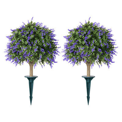 Adcock Artificial Lavender Topiary Ball Tree with Stake - UV Resistant Faux Boxwood Plant for Outdoor Front Porch & Garden Decor - Large 20" Diameter