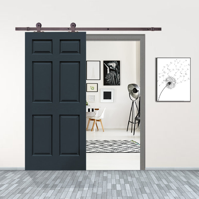 Porte de grange à panneaux et en bois avec quincaillerie d'installation, 30 po x 80 po, Café noir