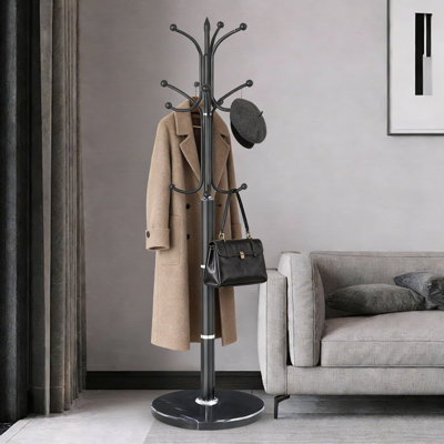 Freestanding Coat Rack With Natural Marble Base, Heavy-Duty Metal Hall Tree With 12 Hooks For Entryway, Hallway, Office, And Living Room