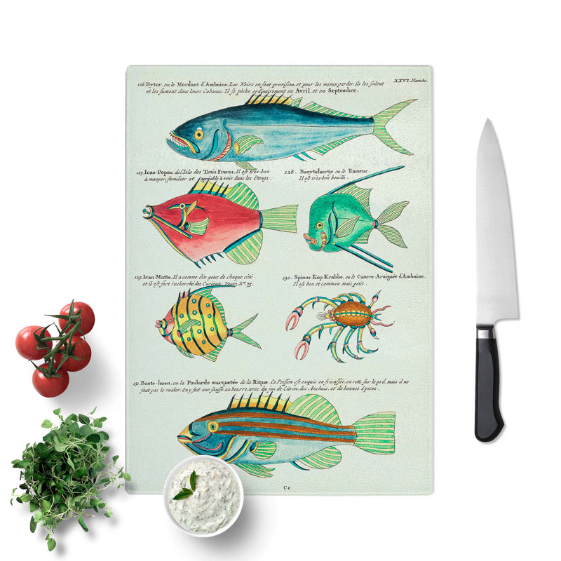 Glass East indies Fish & Crab Illustrations Xxvi by Louis Renard Chopping Board, 39 cm W x 28.5 cm L