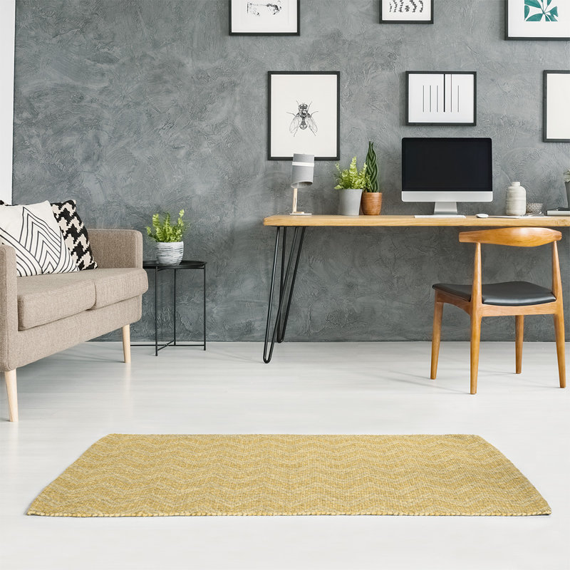 Tapis jaune citron à main culbuté, Rectangle 5 pi x 7 pi