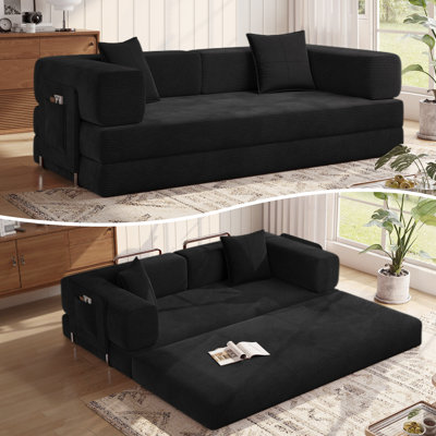 78.8" Boneless Convertible Sleeper Sofa Bed with Dual-Firmness Foam Cushions and Pet Scratch-Resistant Velour, No Assembly Required,Black