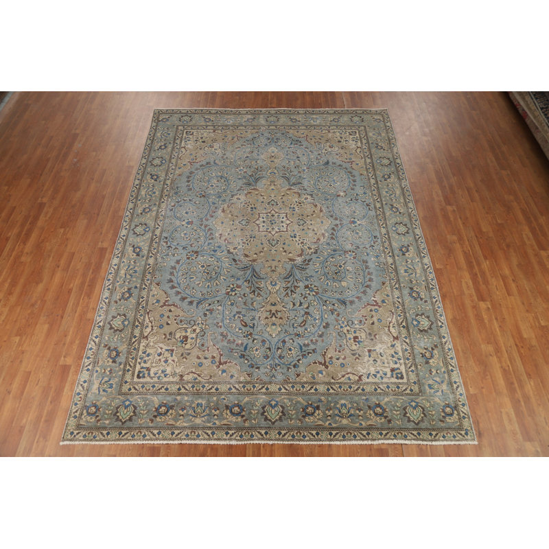 Tapis bleu clair floral traditionnel 8 x 11