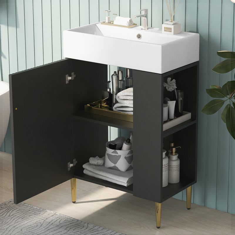 Meuble-lavabo de salle de bain, Noir, noir, noir, noir