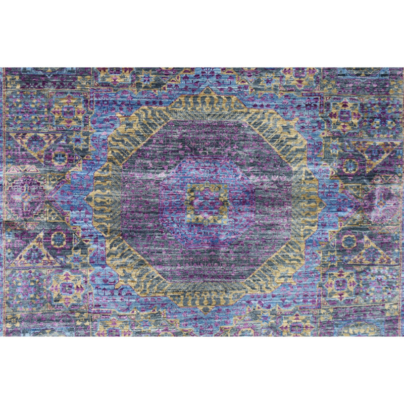 Hand Knotted Wool Area Rug in Gray And Purple