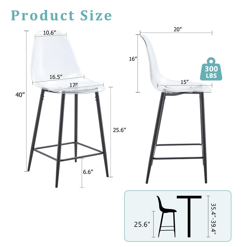 25.6" Modern Bar Stools with Metal Frame（Set of 4）, Black, 4