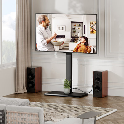 FITUEYES Modern Swivel Floor TV Stand With Power Outlet For TVs up to 85 Inch,TV Mount with Height Adjustable with Iron Base,Black by Fitueyes
