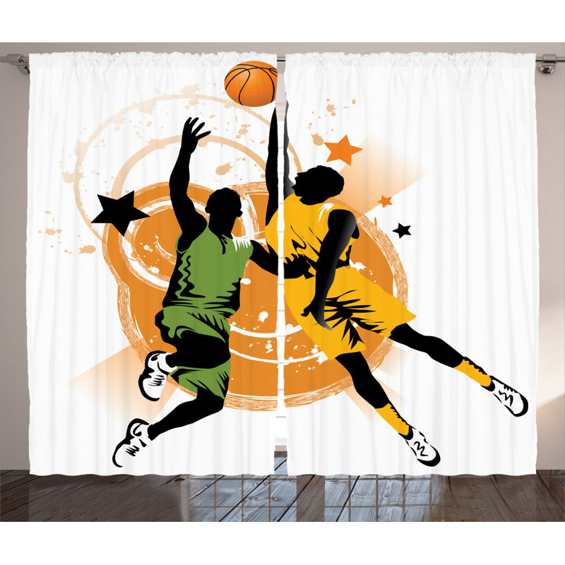 Basketball Semi-Sheer Rod Pocket Curtain Panels, 54" x 96"