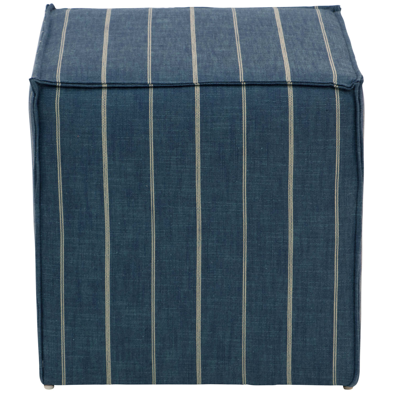 Upholstered Ottoman, Fritz Indigo Stripe