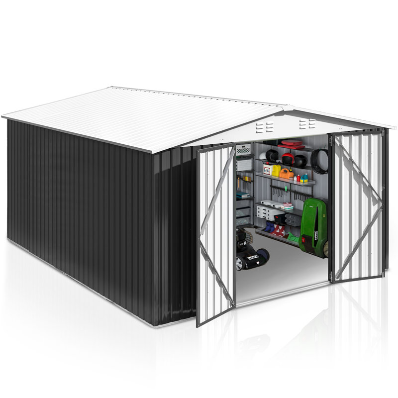 12 ft. W x 10 ft. D Outdoor Metal Shed Storage with Updated Frame Structure and Lockable Doors