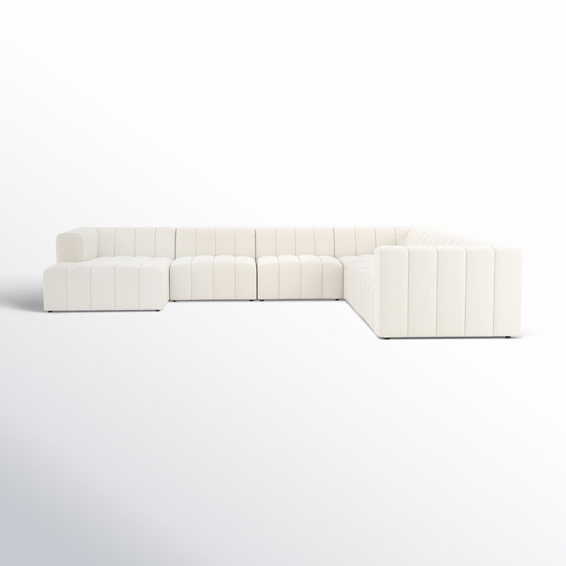 Langham Channeled 6 - Piece Sectional, Left Hand Facing, 28" H x 157" W x 129" D, Fayette Cloud Polyester Blend