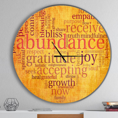 Horloge murale Abondance Gratitude Joy Heart