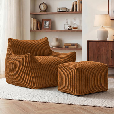 Large Corduroy Compression Bean Bag Chair with Ottoman Memory Foam Lazy Floor Sofa