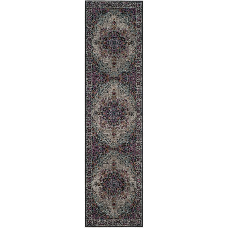 Gray Oriental Hand Woven Area Rug, Runner 66 x 244 cm