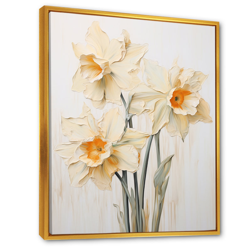 Minimalisme - jonquilles beige - jonquilles, H 20 po x l 12 po x P 1 po, Cadre flottant doré