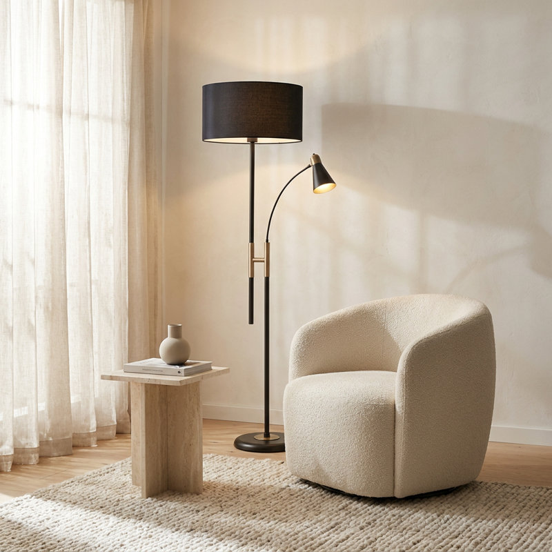 Aura Black Drum Shade Floor Lamp