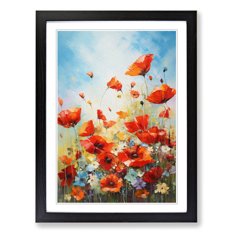 Poppy Field Action - Framed Print, Black Framed, 34cm H x 25cm W x 2cm D