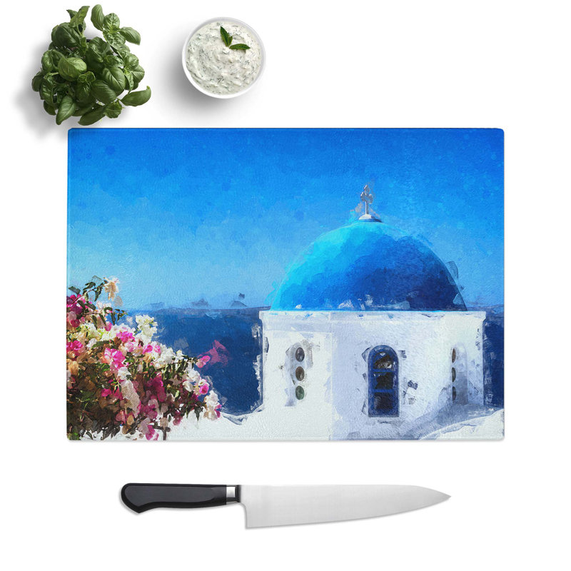 Tempered Glass Santorini Domed Church Chopping Board, 28.5 cm W x 20 cm L