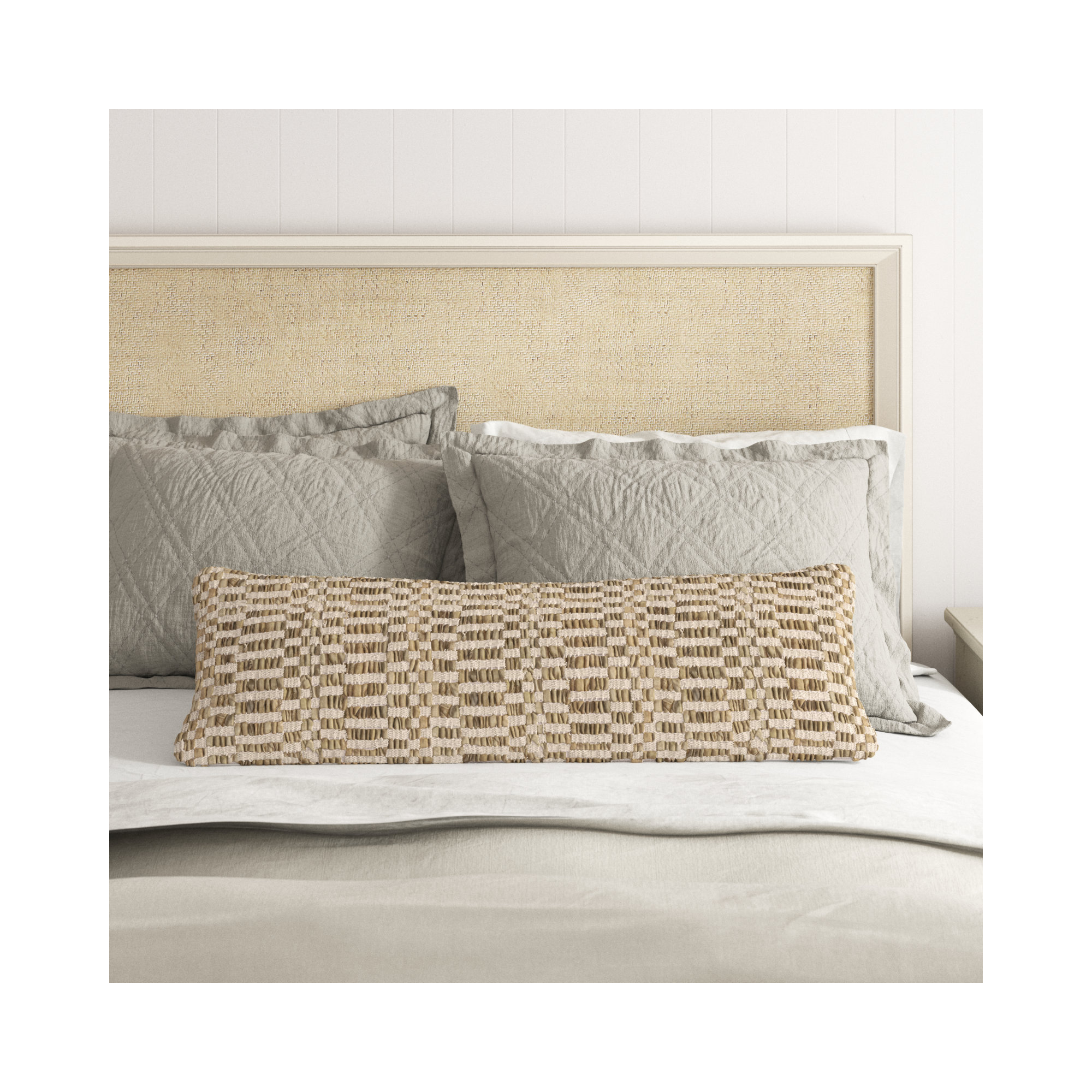 Geometric Cotton Throw Pillow, Cypress, 14"H x 42"W