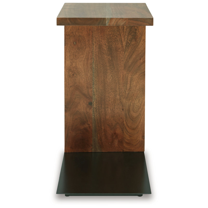 Rectangular Brown Wood and Metal C-Shaped Accent Table
