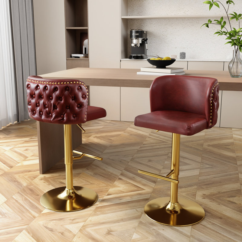 Ensemble de 2 tabourets de bar Modern, Noyer / doré