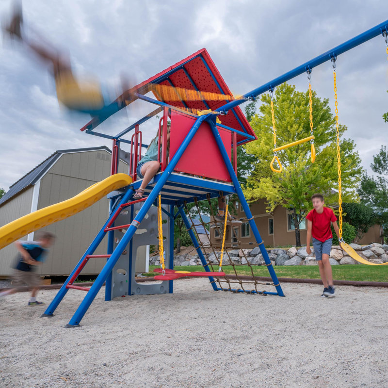 Lifetime Powder Coated Steel Swing Set with 2 Swing(s) , 1 Slide(s), Red/Blue/Yellow
