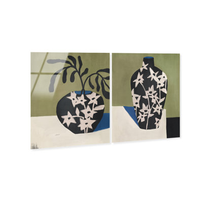 Noir Vase Set High-Gloss Frameless Acrylic Glass Wall Art Floral & Botanical Print by Oliver Gal, Ready to Hang, 16 x 20