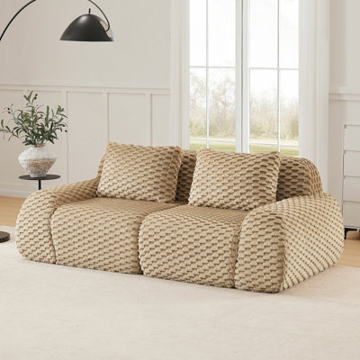 Canapé modulaire moderne de 82 po pour le salon, tissu en flanelle, très texturé, canapé 2 places surdimensionné avec assise profonde, connexion par boucle, conception antidérapante, sans assemblage, canapé désossé, chameau clair