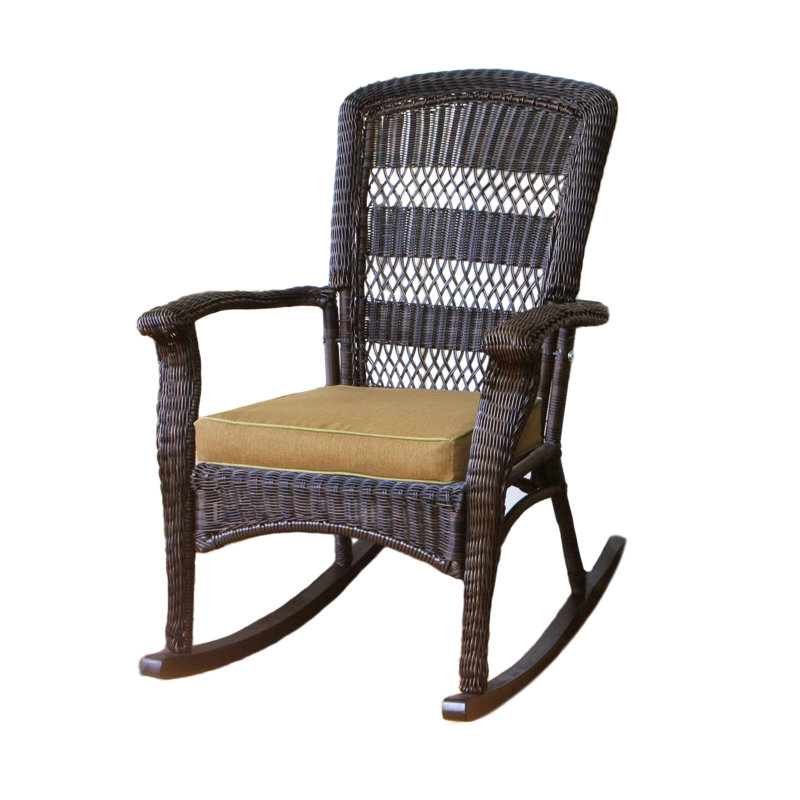Portside Dark Roast Wicker Outdoor Rocking Chair with Cushions
