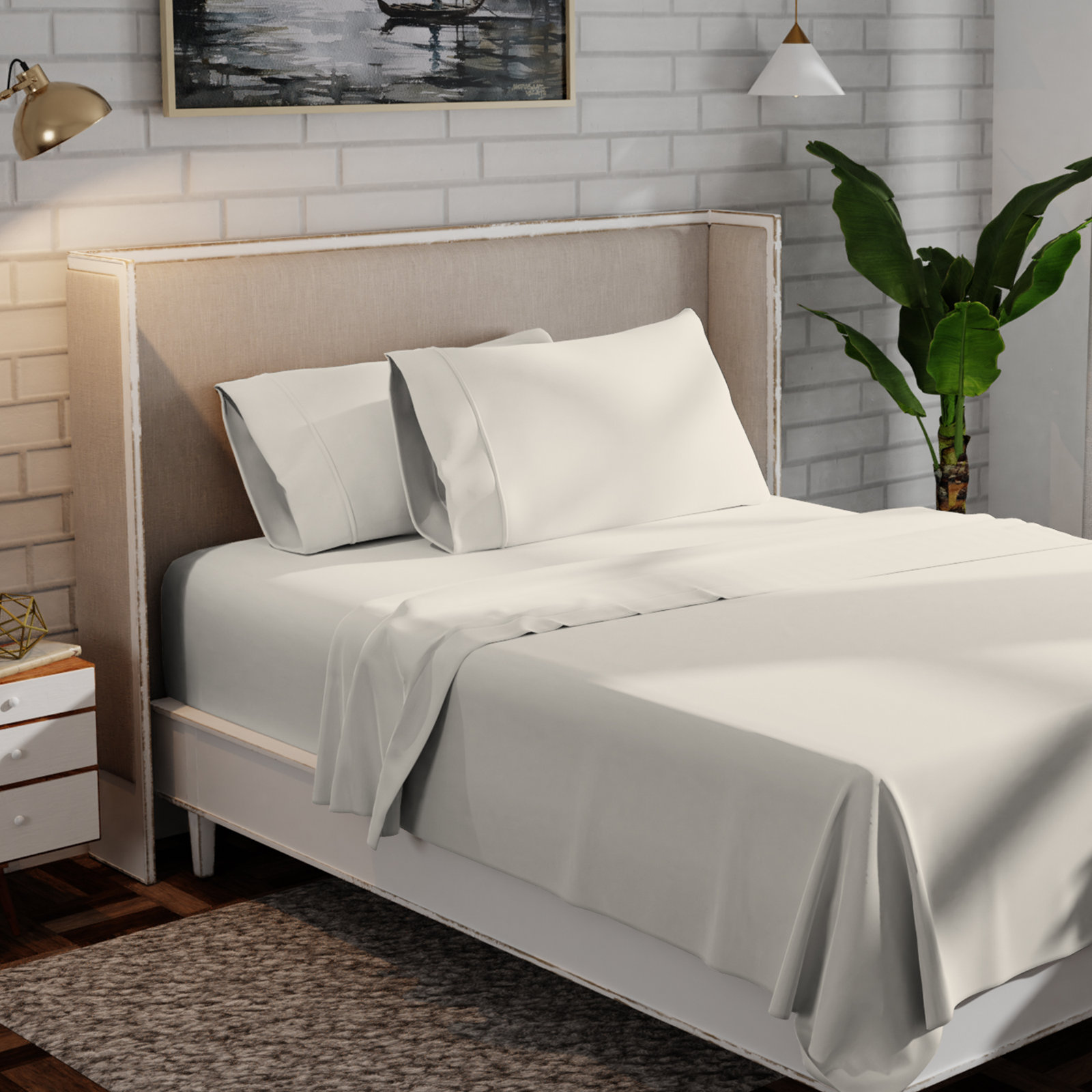 Adelaja Organic Cotton Sheet Set, Queen Sheet Set with 2 Pillowcases, Ivory