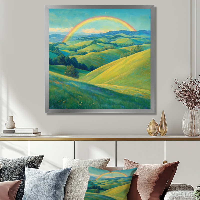 Giesa Rainbow In The Rolling Hills I - art mural arc-en-ciel, H 16 po x l 16 po, Picture Framed Print, Argent argent